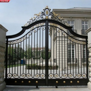 Portail double en <span class=keywords><strong>fer</strong></span> <span class=keywords><strong>forgé</strong></span> noir YOUFINE, <span class=keywords><strong>décoration</strong></span> d'entrée de villa de luxe - Product Image 1