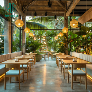 Banco largo de terciopelo con marco de madera de roble cuadrado nórdico, juego de muebles para cafetería y restaurante, silla y mesa para cafetería - Product Image 1