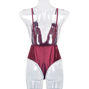 Sexy Mùa Hè Bodysuit Đồ Ngủ Cho Phụ Nữ Không Tay Xiêm Đồ Lót Satin Sexy Phụ Nữ Rắn Màu Sâu V Đồ Lót Teddy Bé Búp Bê - Product Image 6