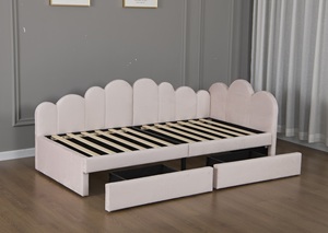 Ghế <span class=keywords><strong>sofa</strong></span> giường đa năng hiện đại Willsoon, thiết kế xếp lớp nhung màu hồng nhạt, kiểu dáng vỏ sò, có ngăn kéo lưu trữ, dạng mô đun, bọc vải - Product Image 2