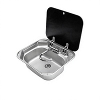 Évier de camping-car pliable avec couvercle de robinet, design carré à rabat, en acier inoxydable 304, lavabo simple, orientable et réglable, à poser sur le plan de travail