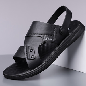 Sandales à semelles épaisses pour hommes, chaussures de plage à semelle souple, pantoufles décontractées en cuir, sandales plates antidérapantes pour jeunes de 18 à 40 ans - Product Image 1