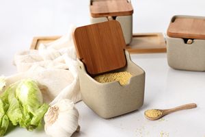 Confezione da 2 contenitori per Dispenser di cumino di zucchero e sale per condimenti da cucina set di barattoli per spezie in ceramica in stile giapponese con coperchi per vassoio in bambù - Product Image 6