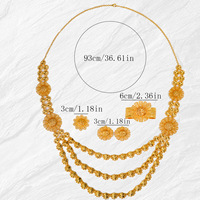 Nouvel ensemble de bijoux plaqué or 24 carats : collier long, boucles d'oreilles, bracelet et bague – Ornement de Dubaï, lot de mariée alluvial