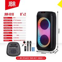 Enceintes d'extérieur JBR-810 avec microphones, 8'', batterie rechargeable 12V 4.5A, fonction TWS avec lumières RGB, microphone sans fil