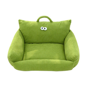 Lit pour animaux de compagnie à grands yeux, en forme de canapé, rayé vert, pour chiens et chats, utilisation printemps-été - Product Image 5