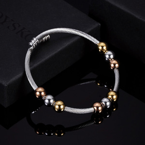 Pulsera de Acero Inoxidable de 3 mm, Cadena de Resorte Ajustable, Cuentas de Bolas de Colores Mezclados, Joyería de Moda Unisex - Product Image 3