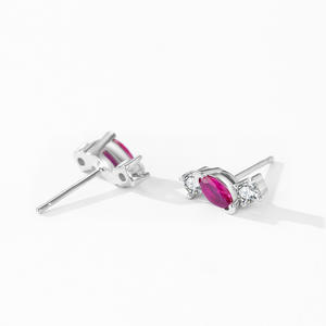 Customizable copper version S925 Sterling Silver Marquise-Cut <b>Rose</b> Red/Purple Red Zircon Stud Earrings - Exclusive for Women - Product Image 3
