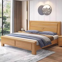 Lit Double Économique, Design Moderne, Simple et Vintage, avec Cadre en Bois d'Hévéa Massif, Rangement Grande Capacité, pour Chambre Parentale et Hôtels