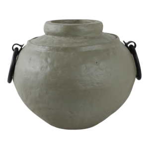 Vaso Rotondo Ecomix con Manici ad Anello in Metallo, Finitura Texturizzata, Vaso per Fiori per Soggiorno e Arredamento Casa - Product Image 1