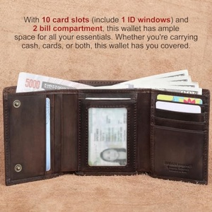 Genuine <b>Leather</b> Wallet with RFID Feature Luxury Retro Double <b>Key</b> Pocket Card Holder Anti-Theft Short Trifold <b>Chain</b> Purse - Product Image 2