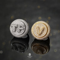 Personnalité de la mode personnalisé rotatif nom lettre anneaux plaqué or glacé diamant initiale nom lettre anneau pour hommes femmes