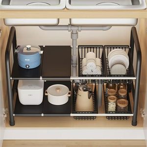 Under Sink Organizer 2 Tier Expandable Cabinet Shelf Organizer Under Sink Storage Rack with <b>Removable</b> Panels and Baskets - Product Image 3