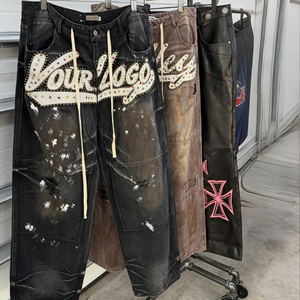 Jeans para Hombre OEM ODM, Logotipo Bordado Personalizado, Lavado Ecológico, Estilo Vintage, Hip Hop, Casual, Lavado Ácido - Product Image 1