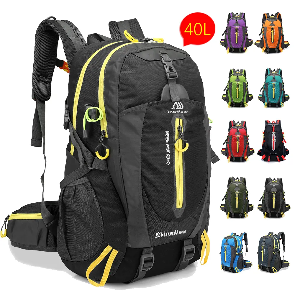 थोक लोगो कस्टम 40l वाटरप्रूफ हाइकिंग आउटडोर शिविर यात्रा बड़े क्षमता वाले पर्वतारोहण से पुरुषों के लिए बैकपैक बैग बैग बैग