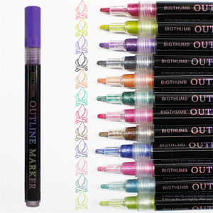 Wholesale Bonvan BW-001 Double Line Contour Pen Fluorescent Glitter Color <b>Marker</b> with Plastic Material Set Packaging - Product Image 1