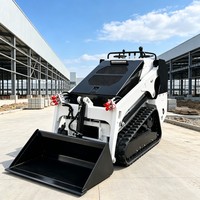 Mini-chargeuse compacte pour travaux agricoles et aménagement paysager, disponible en versions sur roues et sur chenilles pour différents types de terrains