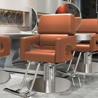 Fauteuil de salon de coiffure haut de gamme en cuir multicolore, fauteuil de coiffage hydraulique pivotant et inclinable pour salon de coiffure professionnel
