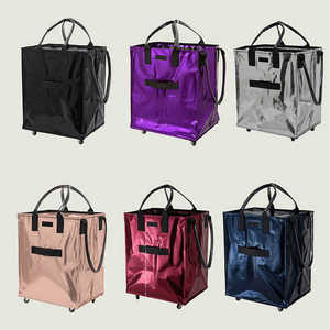 Direct Factory Women's Two Zipper <b>Foldable</b> Polyester Rolling Tote Bag with <b>Trolley</b> Design 3L+ Capacity - Product Image 4