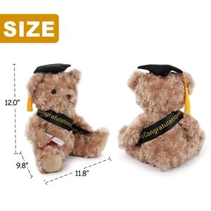 Adorable ours en peluche marron pour la remise des diplômes, jouet en peluche doux avec écharpe et toque pour cadeau de fête universitaire - Product Image 1