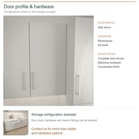 Meuble de cuisine contemporain en PVC, configuration en U, avec portes grises en dalles, tiroirs à fermeture amortie et caissons en contreplaqué