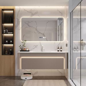 Tocador de baño personalizado, lavabo integrado, armario con espejo de maquillaje inteligente, juego de mesa de baño - Product Image 4