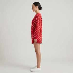 Conjunto de dos piezas con estampado de lunares para mujer, sudadera con cuello redondo, jersey informal de manga larga, pantalones cortos con cordón a juego, ajuste relajado y bonito - Product Image 4