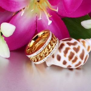 Bague en or 18 carats pour femmes, design double avec cristaux, prix d'usine - Product Image 3