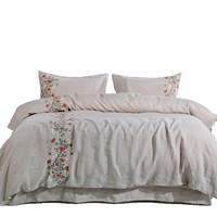 Literie en lin français en lin pur, personnalisable en gros, brodée, ensemble de 4 pièces, drap de lit en lin pur