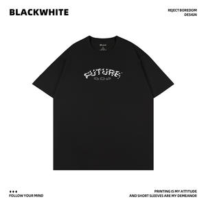 Camiseta unisex de algodón negra con estampado de letras simples, top informal transpirable Q117 - Product Image 3