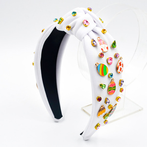 <strong>Easter</strong> Egg Knotted <strong>Headband</strong> for Women, Colorful Rhinestone Embellished Wide Fabric Hair Hoop, Holiday Party Hair Accessory - Product Image 5