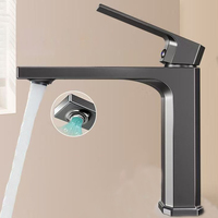 Robinet de lavabo moderne haut en alliage de zinc gris anthracite, mitigeur monocommande chaud/froid pour projets hôteliers et d'appartements