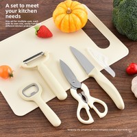Ensemble de 5 ustensiles de cuisine durables en acier inoxydable ambidextres avec manches en plastique, couteau à fruits, ciseaux de cuisine, ouvre-bouteille
