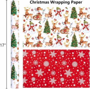 Papel de regalo navideño, papel artístico, diseño de noche nevada con ciervos tirando de un carro y un árbol de Navidad, personalizable - Product Image 2