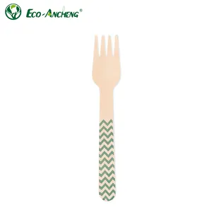 Individual Packing Customized Logo Printing Wooden Disposable Fork For Party