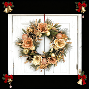 Tùy chỉnh Vòng hoa giáng sinh với rượu sâm banh hoa & đồ trang trí vàng, nón thông cho kỳ nghỉ trang trí cửa - Product Image 5