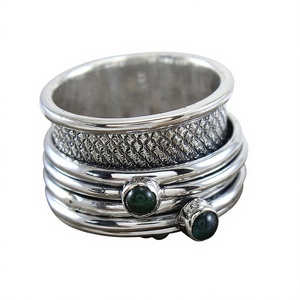925 Sterling Silver <b>Black</b> Onyx Rose Gold Plated Spinner Ring Handmade Wide Band Meditation Fidget Ring for Women & <b>Men</b> - Product Image 1