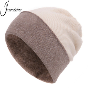 Jxwatcher Bonnet de ski double couche à revers pour <span class=keywords><strong>femme</strong></span>, en cachemire tricoté réversible, uni, de luxe, de créateur - Product Image 1