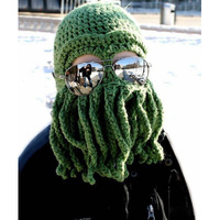 Chapeau en tricot brodé à la main avec une barbe de pieuvre amusante pour Halloween, 100% acrylique, chapeau d'hiver chaud personnalisé pour hommes adultes, ski, vélo