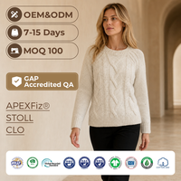 Pull en laine et viscose tricoté pour femme, style Old Money Preppy, col rond, avec logo frontal, collection automne