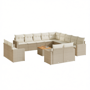 Conjunto de Sofá de Jardín Beige de 14 Piezas, Muebles de Ratán para Exteriores con Cojines de Espuma de Alta Densidad, Diseño Contemporáneo - Product Image 1
