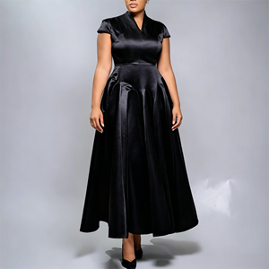 Vestido Maxi Elegante de Cetim para Mulheres, Decote em V, Manga Curta, Saia Longa com Caimento Amplo, Vestido Formal para Festa, Igreja, Tamanhos Grandes, Vestido de Noite - Product Image 4