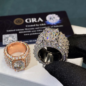 Anelli di Lusso con Moissanite Taglio Smeraldo VVS, Anelli in <span class=keywords><strong>Argento</strong></span> per Uomo, Gioielli in Moissanite <span class=keywords><strong>D</strong></span> VVS, Anello in Moissanite Certificato GRA, Stile Hip Hop - Product Image 4