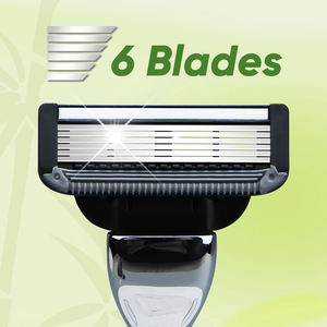 Rasoir à 6 lames avec manche en bambou à dos ouvert, écologique, de haute qualité, rasoir à six lames durable, cadeau pour homme - Product Image 4