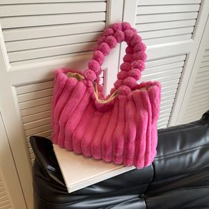 New Style Women Luxury Faux Fur Tote Ladies Furry Handbag <b>Large</b> Striped Fluffy Shoulder Bag Fashion Soft <b>Plush</b> Shopping Bag - Product Image 1