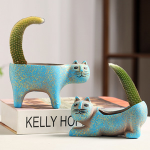 <span class=keywords><strong>Gatito</strong></span> mono cola Cactus carnoso esmaltado cerámica ecológico moderno creativo ligero escritorio <span class=keywords><strong>maceta</strong></span> lindo dibujos animados - Product Image 1