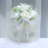 Buket Pengantin Luar Ruangan BBGS, Bunga Mawar Sutra Buatan, Bunga Babys Breath, untuk Pemotretan Gaun Pengantin, Hadiah Pernikahan Baru