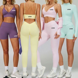 Abbigliamento Donna Leggings Yoga con Vita a V e Arricciatura Abbigliamento Sportivo Femminile Completi Yoga Senza Cuciture Abbigliamento Fitness - Product Image 1