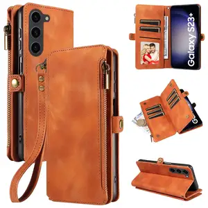 For Samsung Galaxy S23 Ultra Magnetic Leather Zipper Wallet Case With Wrist Strap For Samsung Galaxy S24 Ultra
