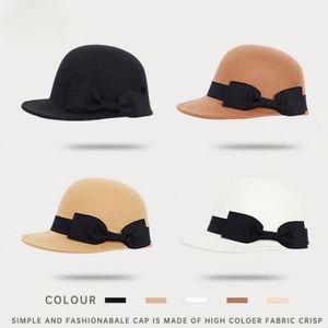 Nouveau chapeau d'équitation automne-hiver pour femme, chapeau en feutre rétro à nœud papillon tendance - Product Image 5